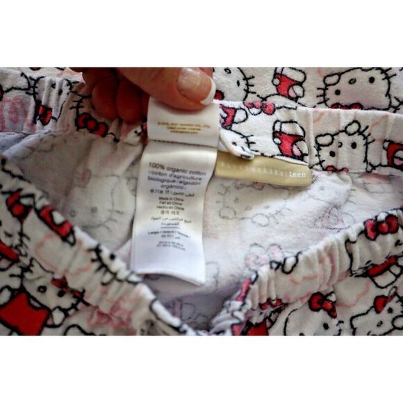Pottery Barn Teen Sz L White Hello Kitty Organic Cotton Flannel Pajama Set - Picture 11 of 14